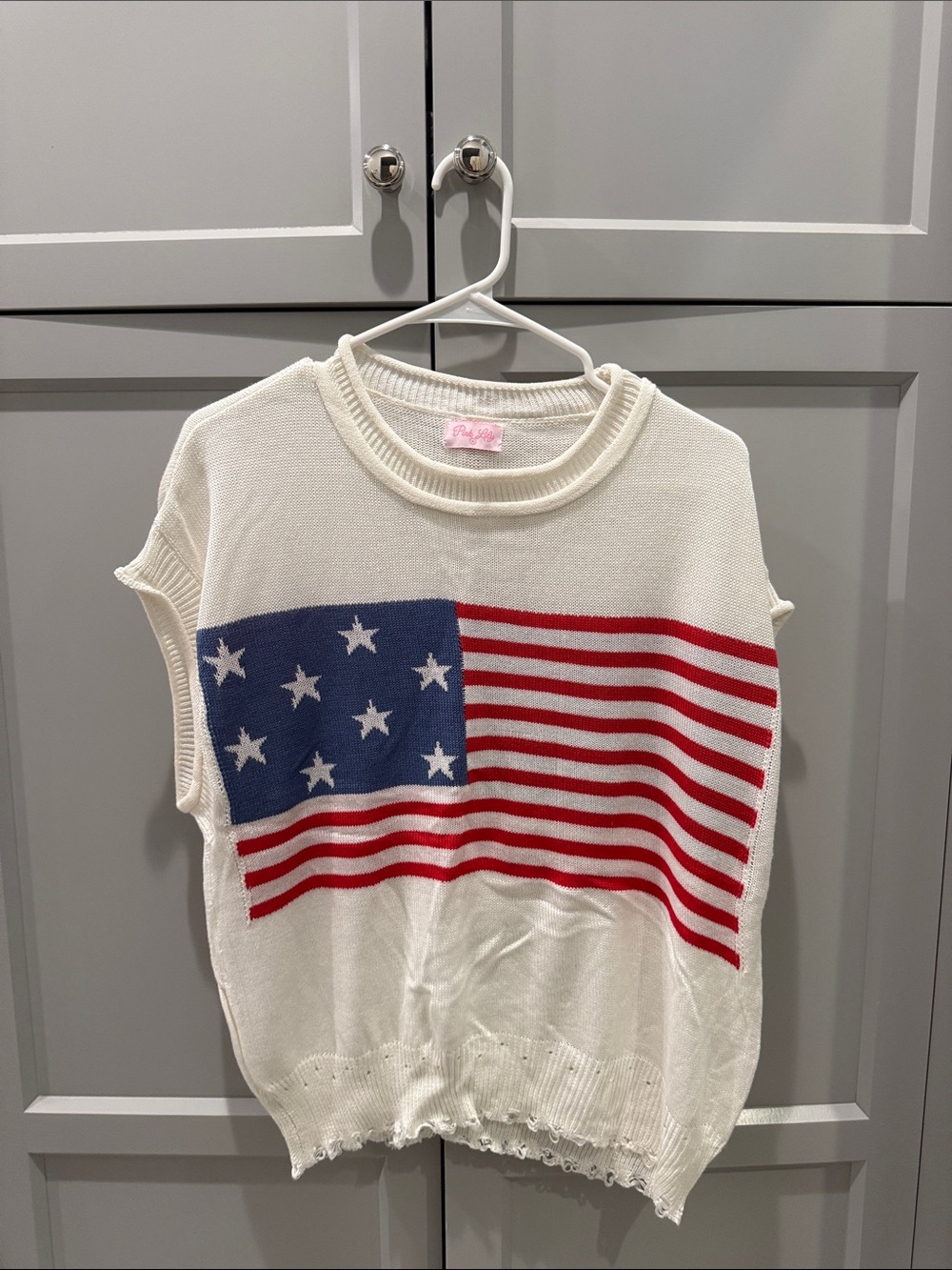 Pink Lily White Red & Blue Flag Knit Short Sleeve Top